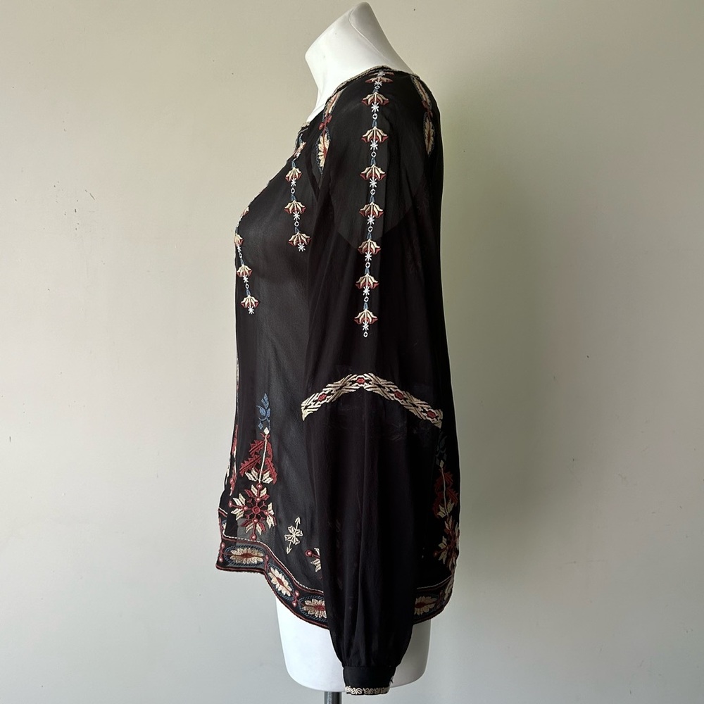 Sundance Mythical Spirit Silk Floral Embroidered Top in Black XS - Picture 6 of 9